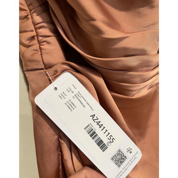 NWT Azazie Eren Stretch Satin One Shoulder Maxi Mermaid Dress Bronzer Women's A2 - Picture 5 of 7